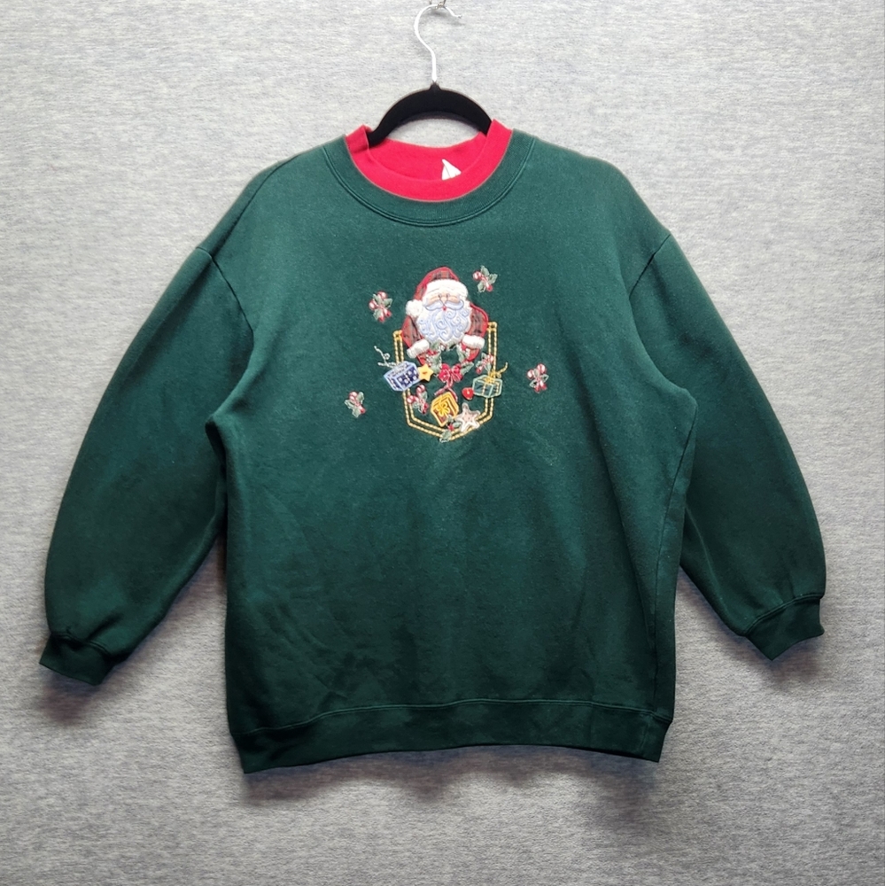 Vintage 80s Santa Claus retro crewneck sweater womens LG Christmas ugly sweater